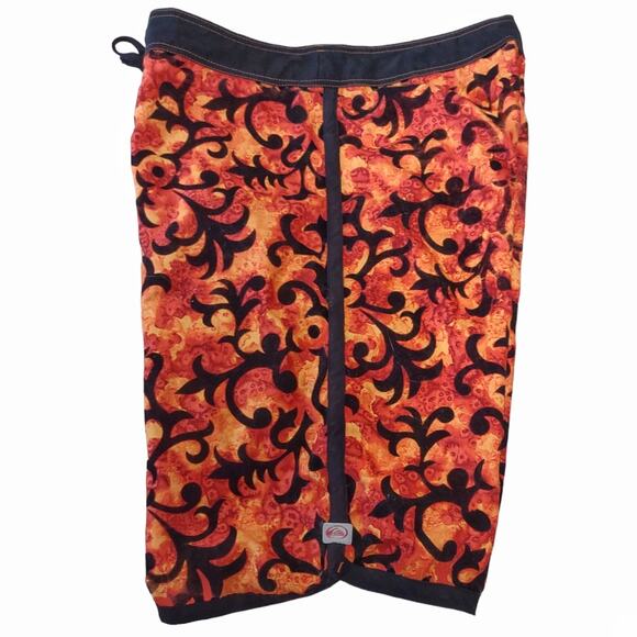 QUICKSILVER Men's Boardshorts Size 33 Fire Flame Print with Black Velvet Overlay - Picture 6 of 9